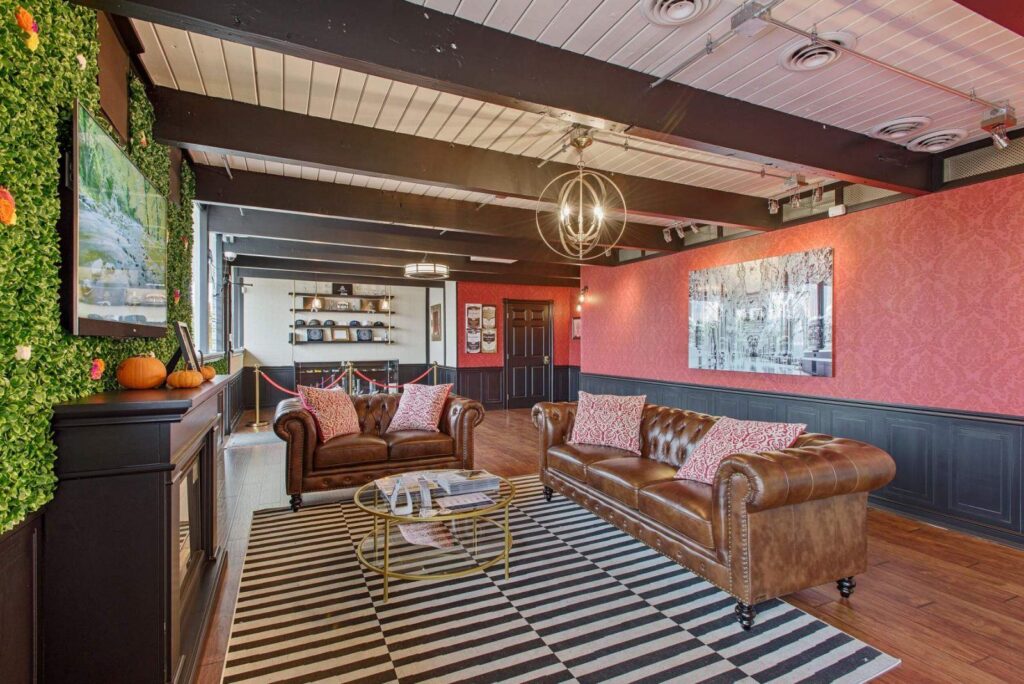 Interior Image of Lucky Lion Eugene Showing Custom Cabinets and Furniture